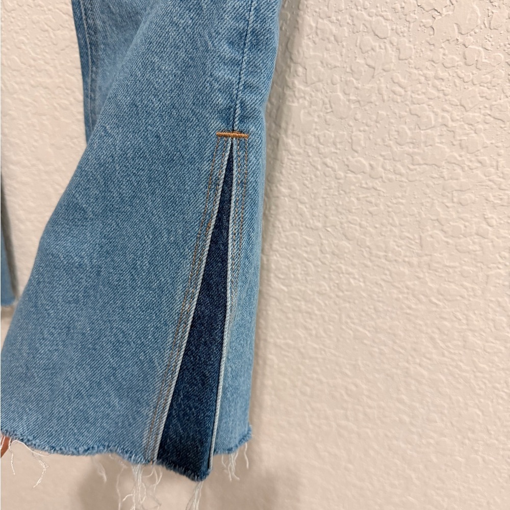 American Eagle Outfitters Light Blue Stretch Bootcut Jeans | Distressed Raw Hem - Picture 5 of 10
